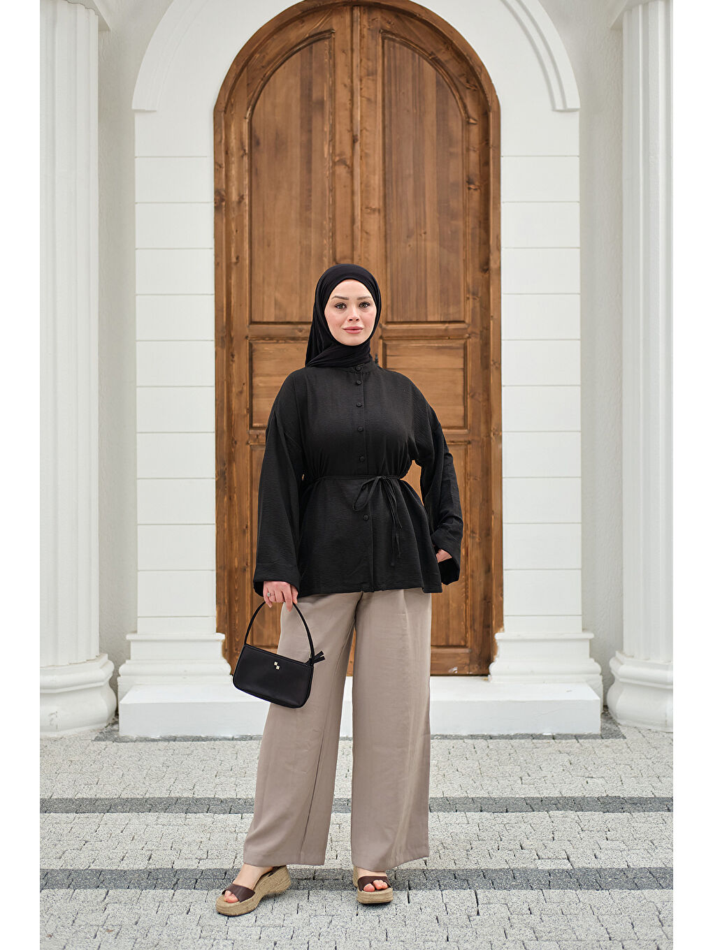 Kadın Duble Kol Yırtmaçlı Gömlek Siyah-2