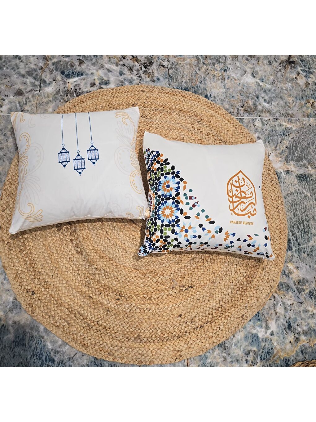 Bej Ramazan Temalı 2li  Dekoratif Kırlent Kılıfı 43x43 cm-3