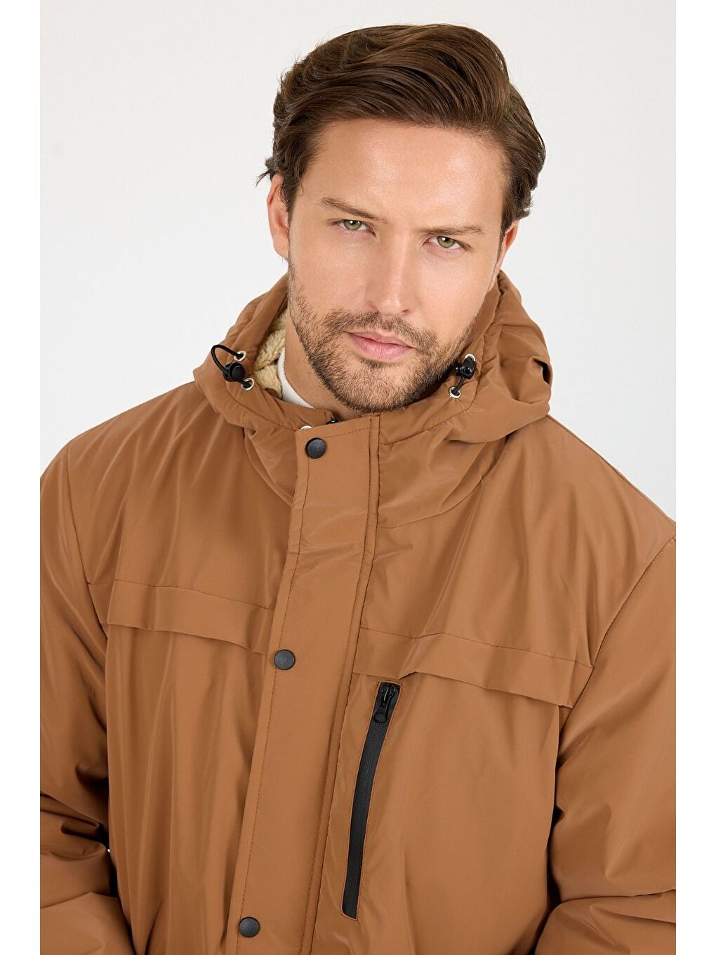 Kahverengi Vibes x Avmteks Kürklü Kapüşon Detaylı Mont 006-3