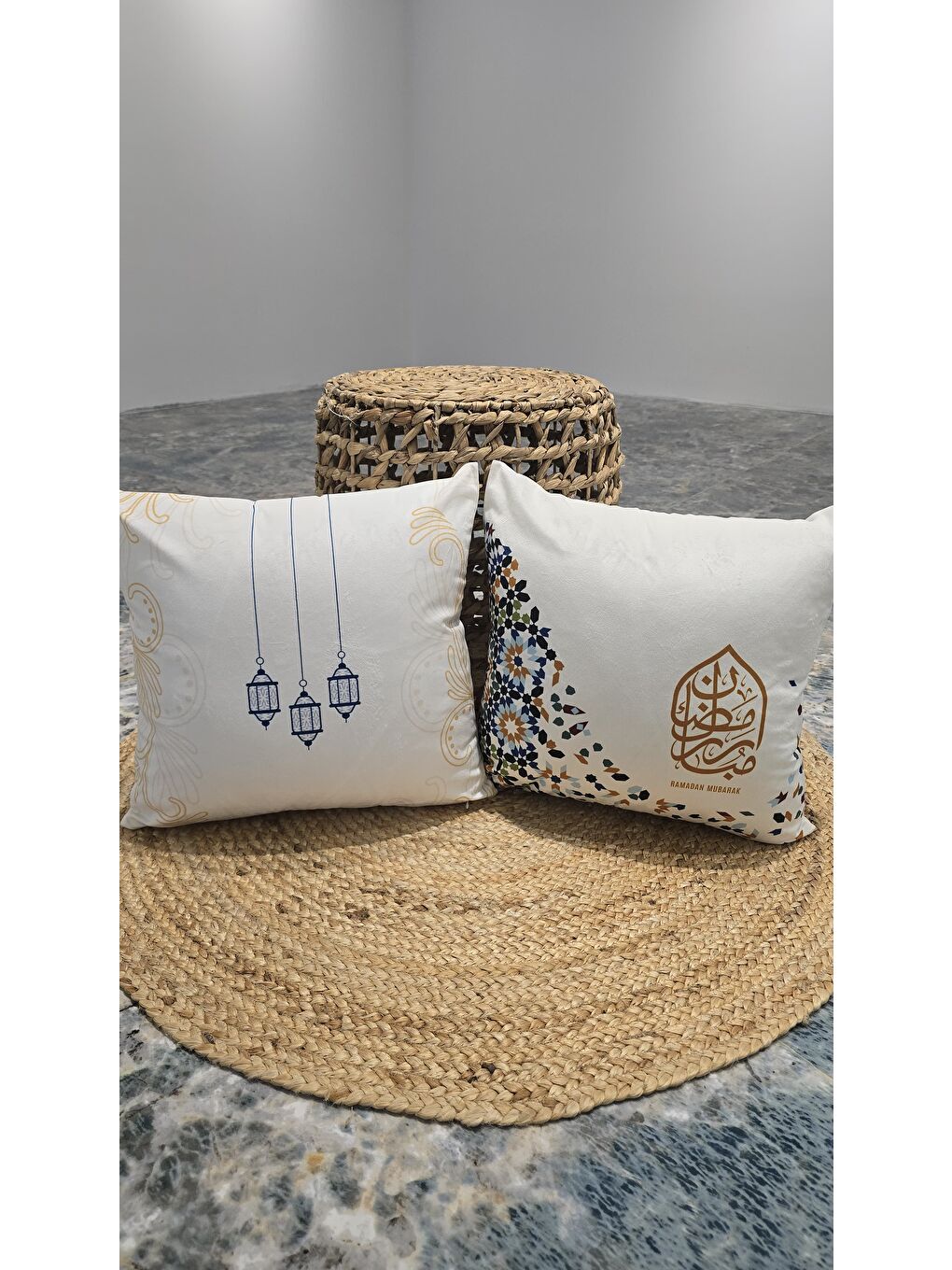 Bej Ramazan Temalı 2li  Dekoratif Kırlent Kılıfı 43x43 cm-4