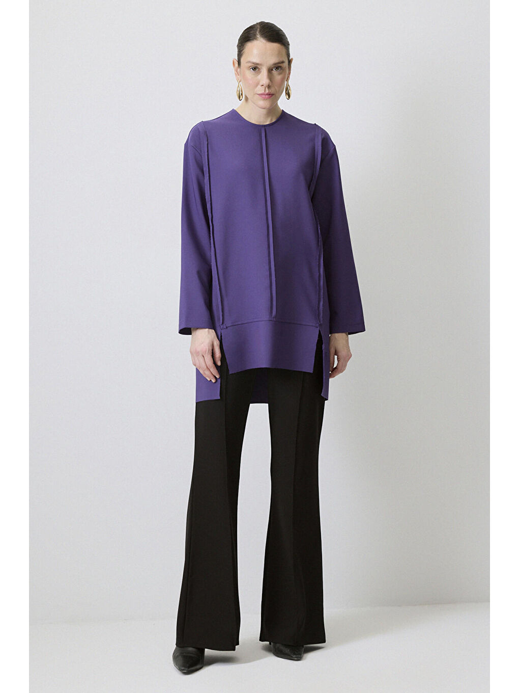 Mor Nervürlü Krep Tunik