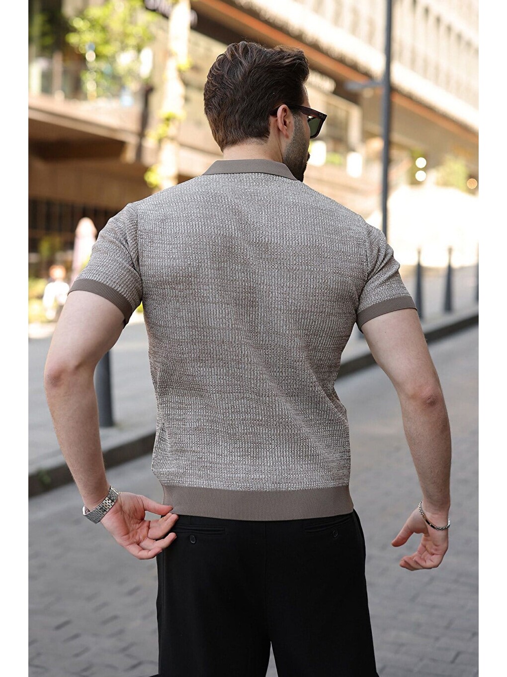 Açık Kahverengi Polo Yaka Regular Fit Erkek Triko Tişört E7496-2