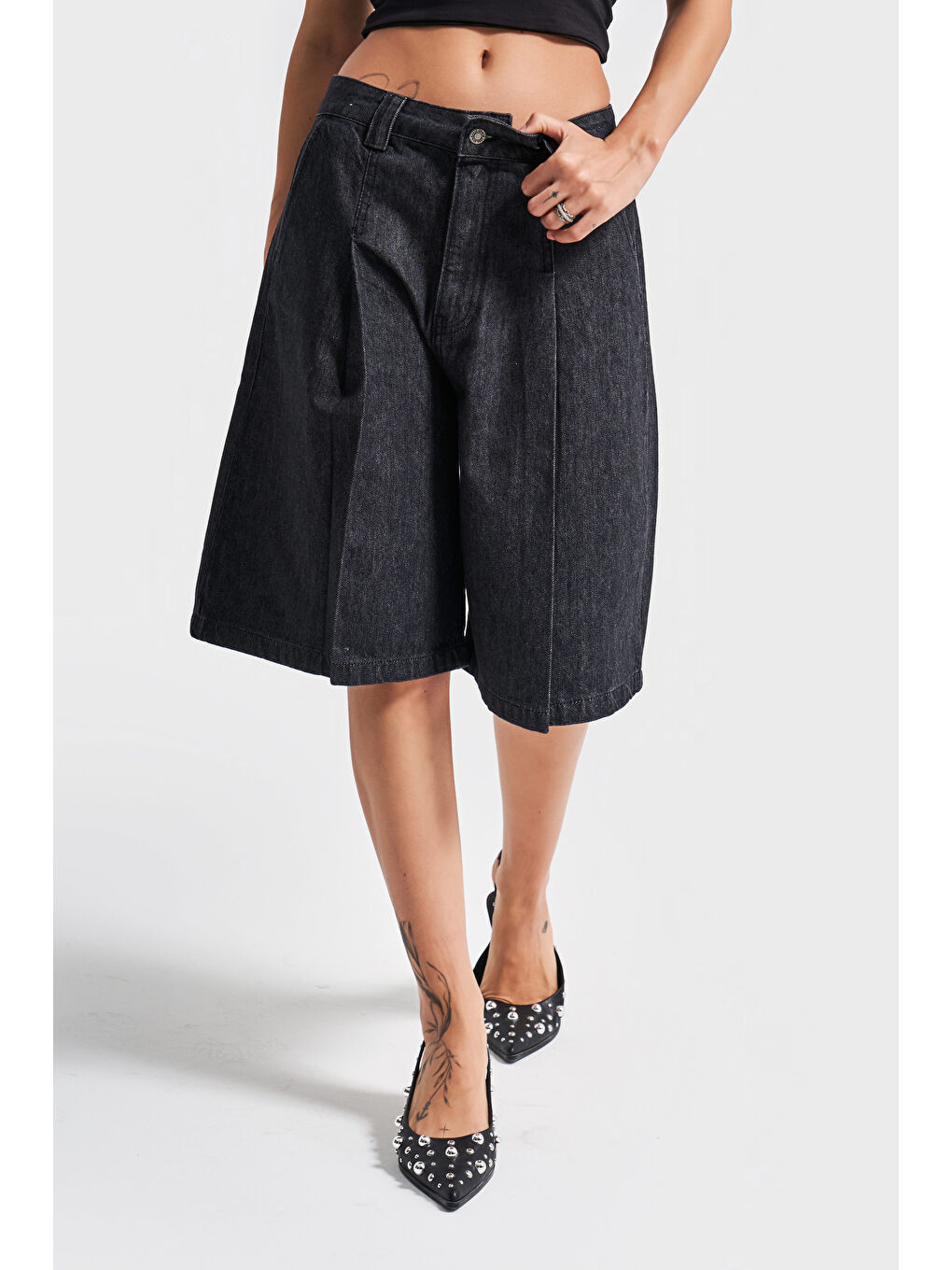 Mavi Kadın Koyu Jean Rengi 7s5-51 Skater Fit Maxi Boy %100 Pamuk Denim Şortolon-4