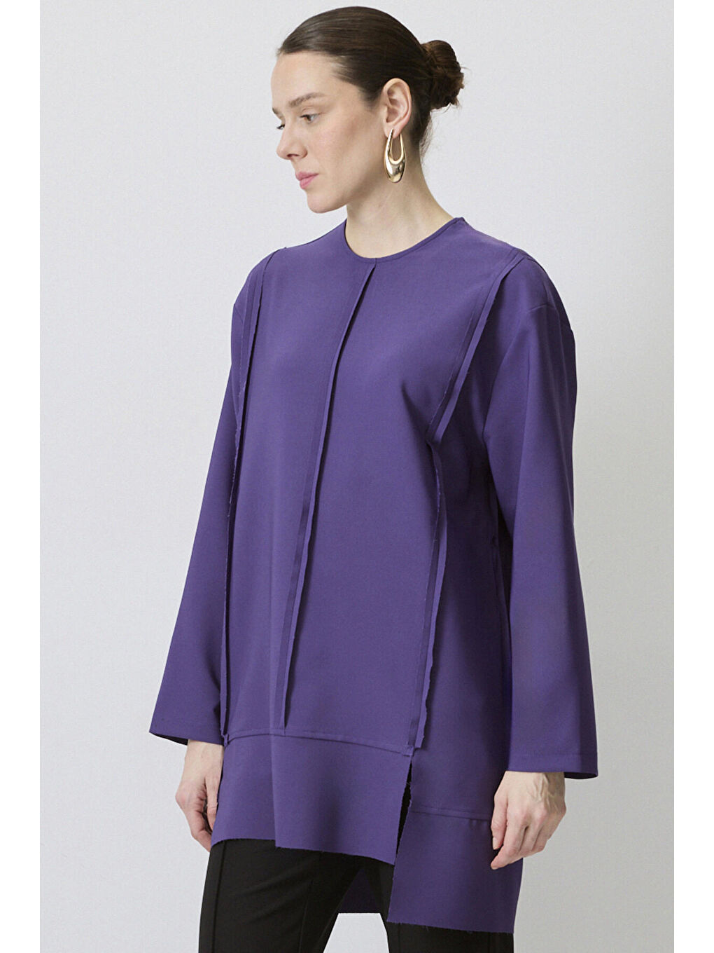 Mor Nervürlü Krep Tunik-2