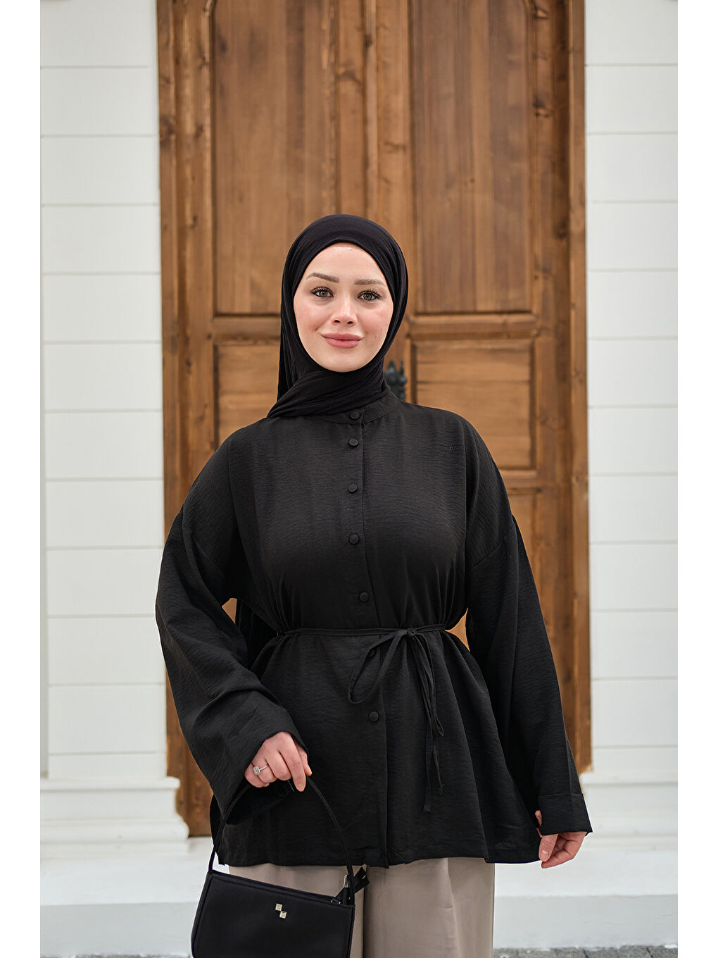 Kadın Duble Kol Yırtmaçlı Gömlek Siyah-3