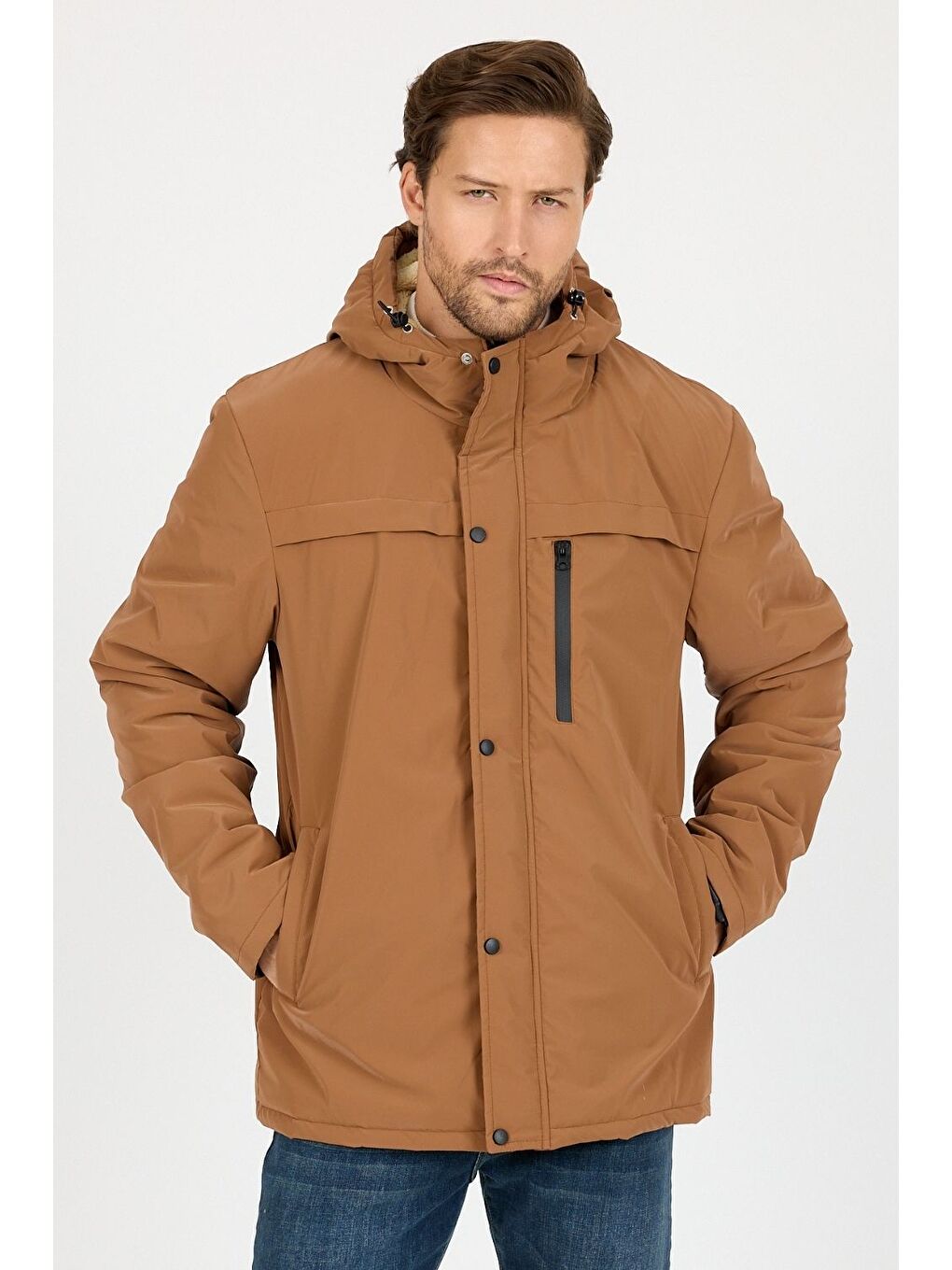 Kahverengi Vibes x Avmteks Kürklü Kapüşon Detaylı Mont 006-4