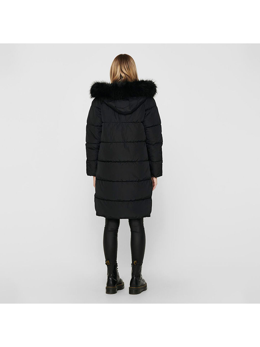 Only Monica Long Puffer Coat Kadın Siyah Kapüşonlu Mont - 1