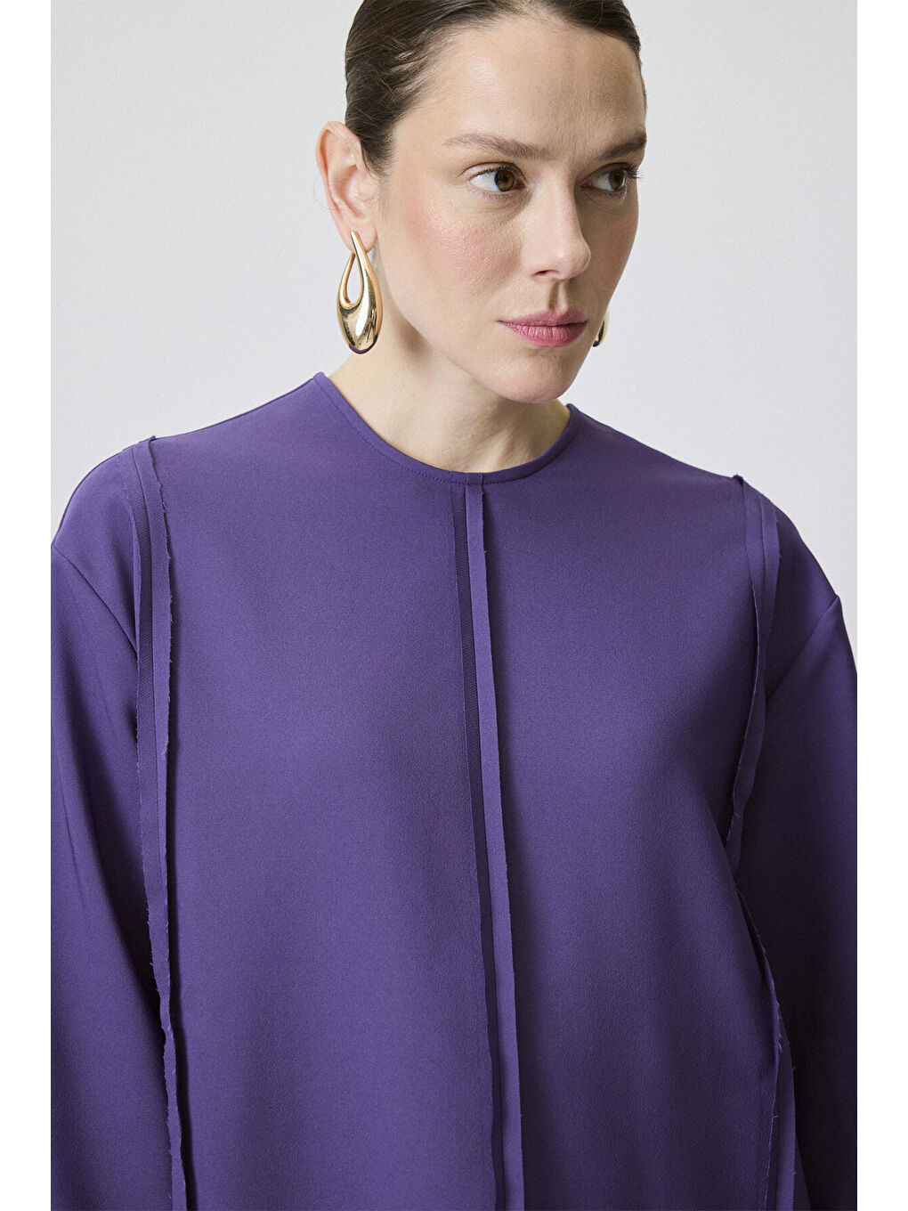 Mor Nervürlü Krep Tunik-4