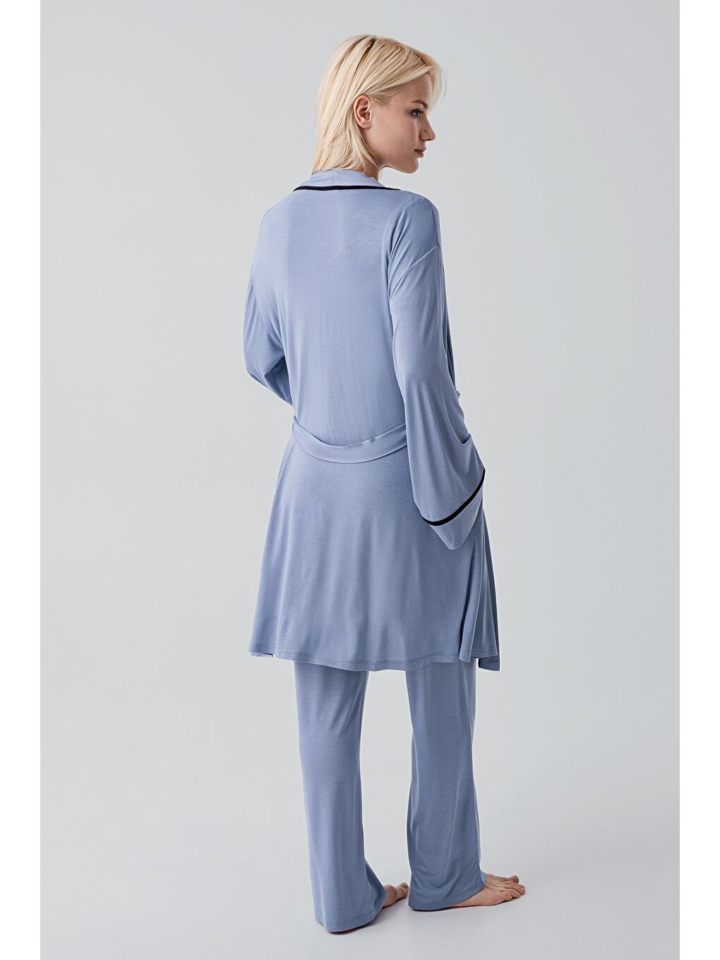 İndigo Kısa Kollu Emzirme Bölmeli Ayarlanabilir Bel Esnek Elastanlı Viskoz Soft Hamile Pijama Takım 19317-7