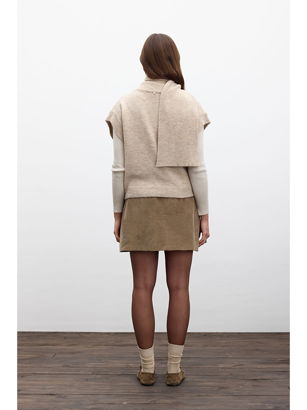 Düz Örgü Atkılı Triko Süveter Bej-6