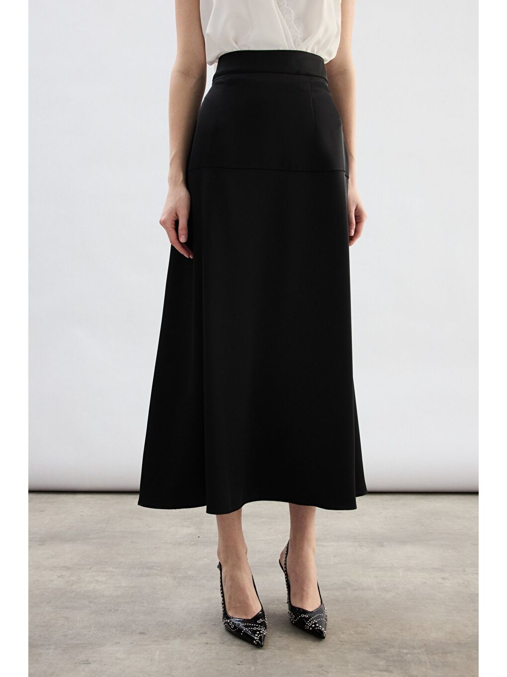 Yüksek Bel Saten Etek - Siyah-6