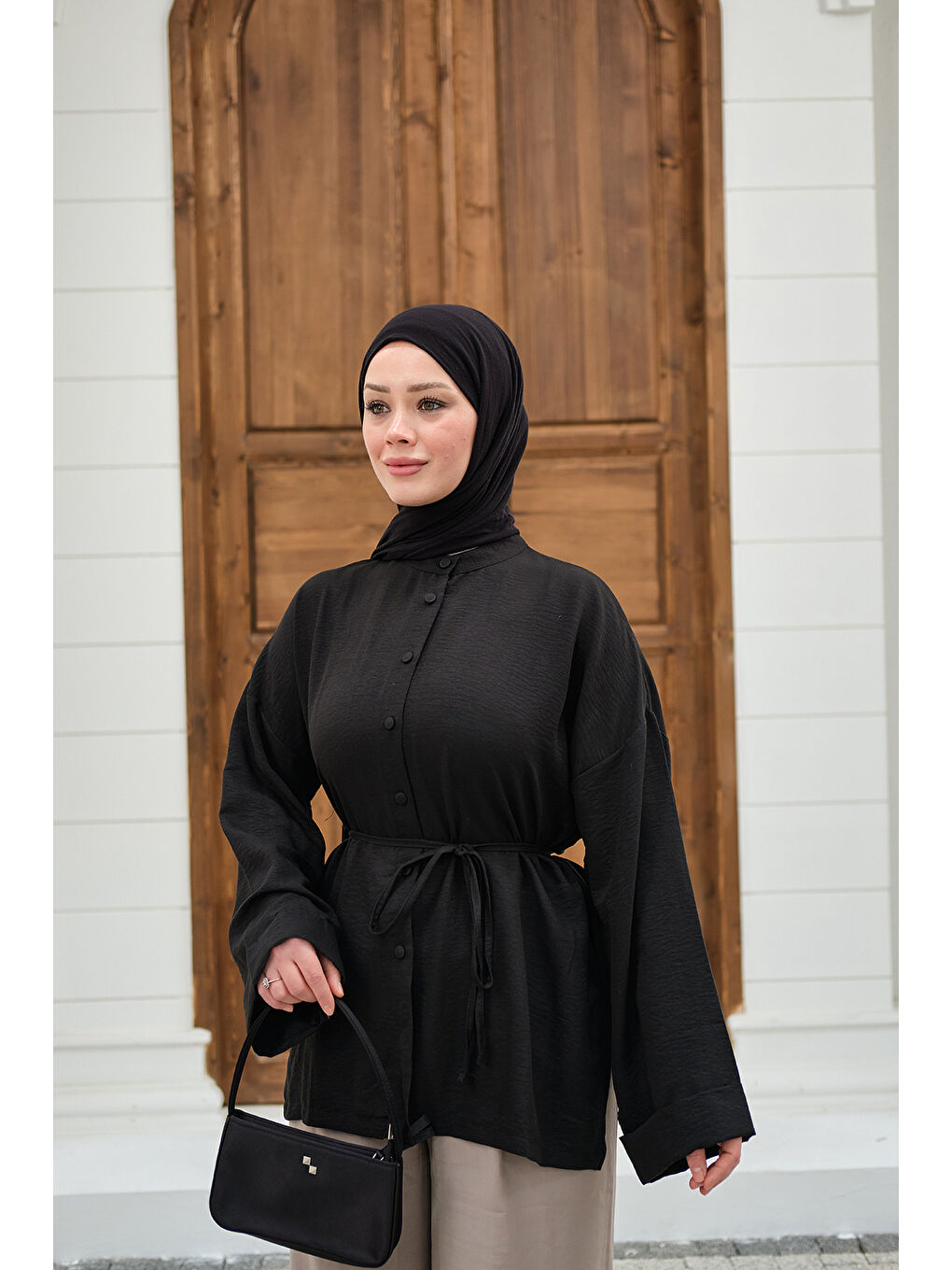 Kadın Duble Kol Yırtmaçlı Gömlek Siyah-4