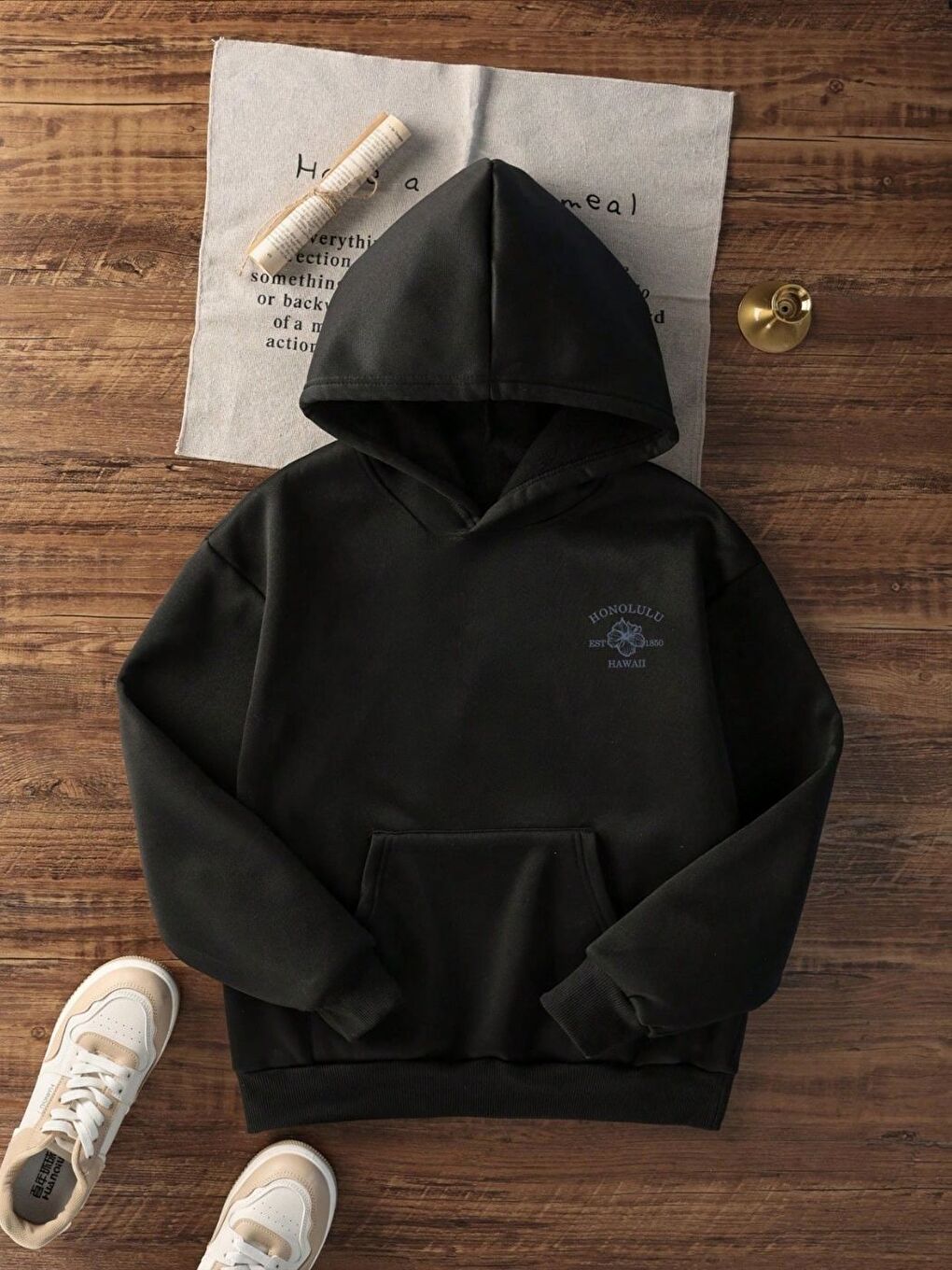 Siyah Honolulu Baskılı Oversize Sweatshirt-1