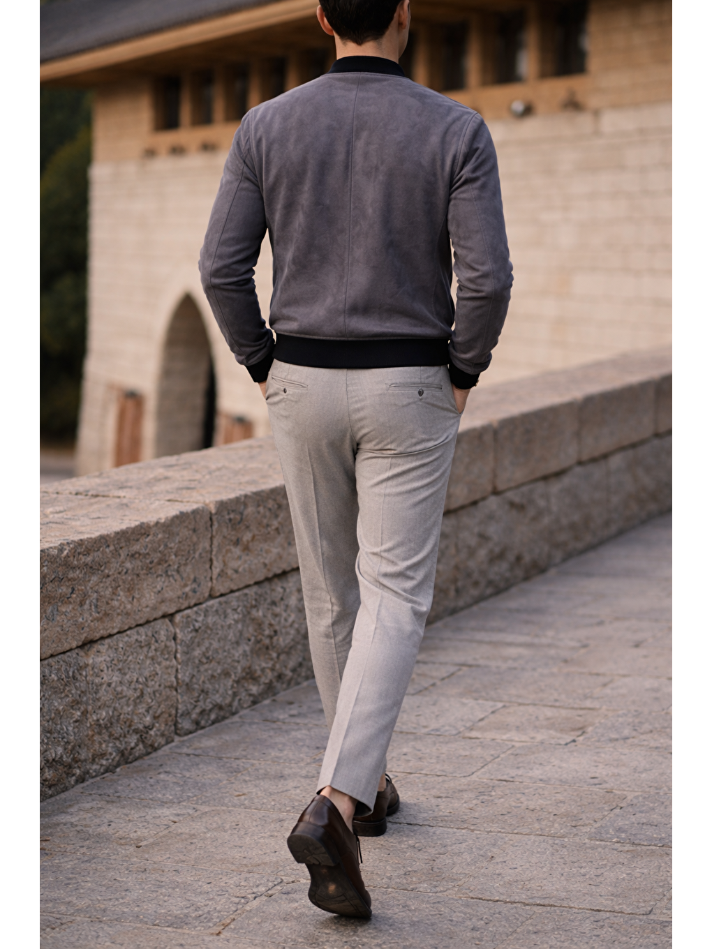 Gri Erkek Smart Casual Füme Nubuk Ceket-5