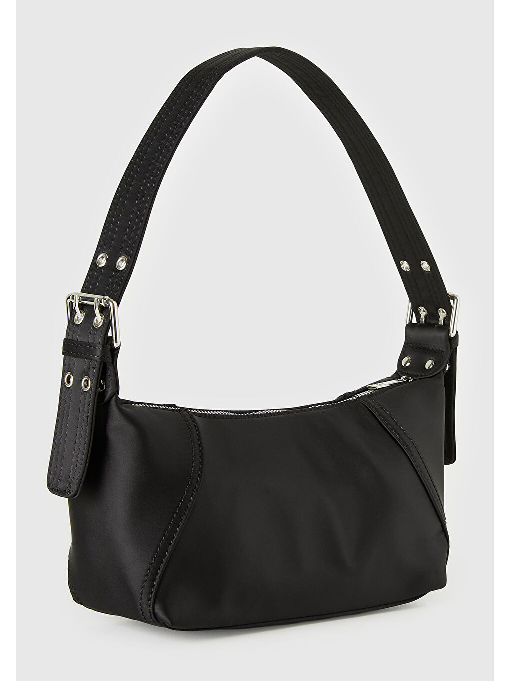 Kadın Siyah Çok Cepli Ayarlanabilir Askılı Fermuarlı Omuz Çantası-1