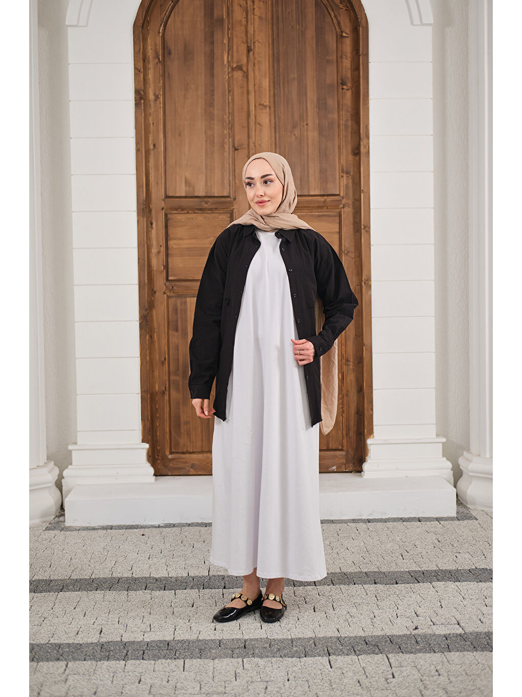 Kadın Garni Detay İçlik Elbise Beyaz-1