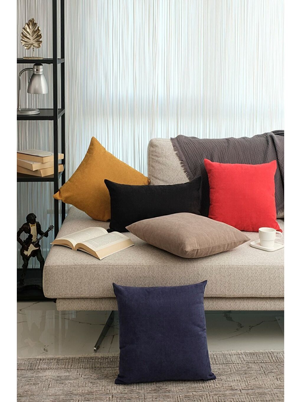 Panoroma Süet Dokulu Düz Punch (Panç) İçin Uygun Siyah 45X45 Dekoratif Kırlent Kılıfı-2