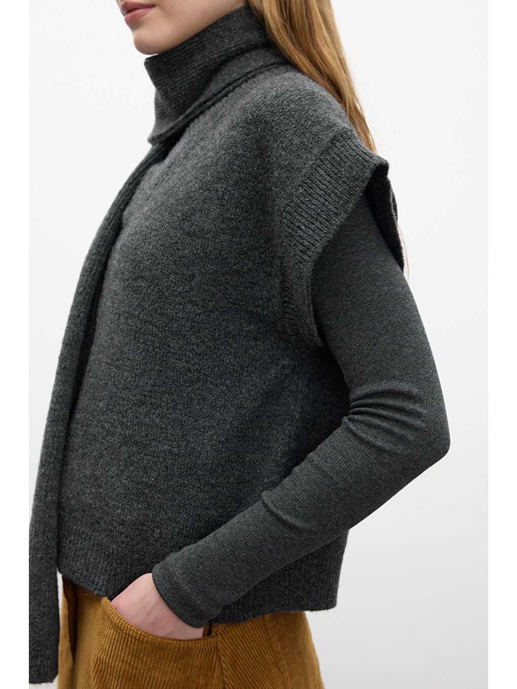 Düz Örgü Atkılı Triko Süveter Antrasit-3
