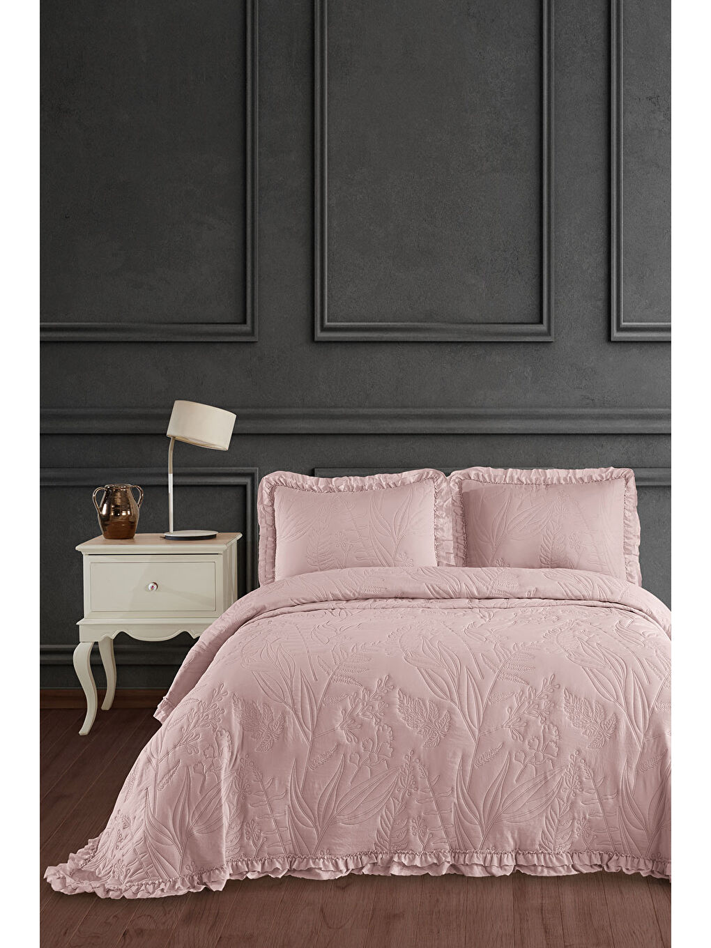 Pembe Veronika Tek Kişilik Yatak Örtüsü Seti (180x240 cm) Pudra