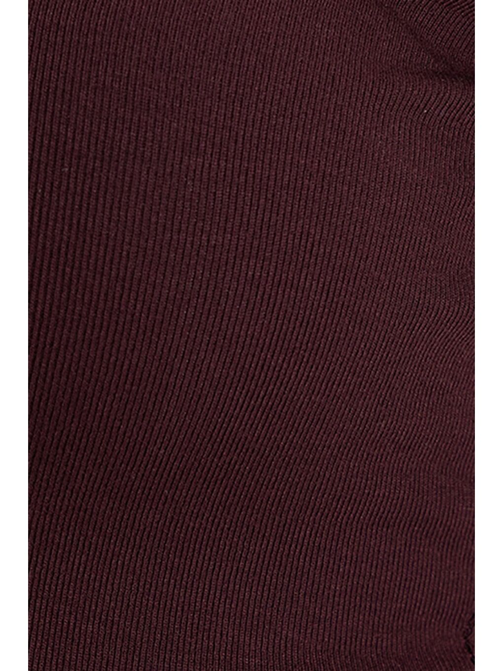 Kadın Slim Fit Dar Kesim Pamuklu Kayık Yaka Kısa Kollu Elastanlı Bordo Bluz-4