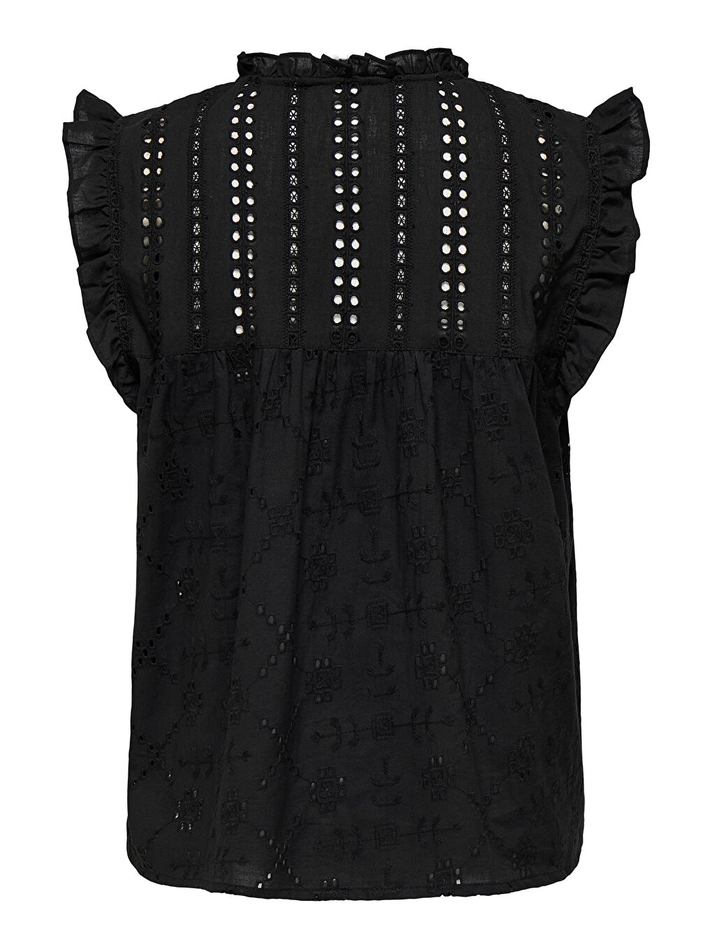 Siyah Onlreva Ajurlu % 100 Pamuk Regular Fit Bağlamalı Yaka Kadın Bluz 15218460-6