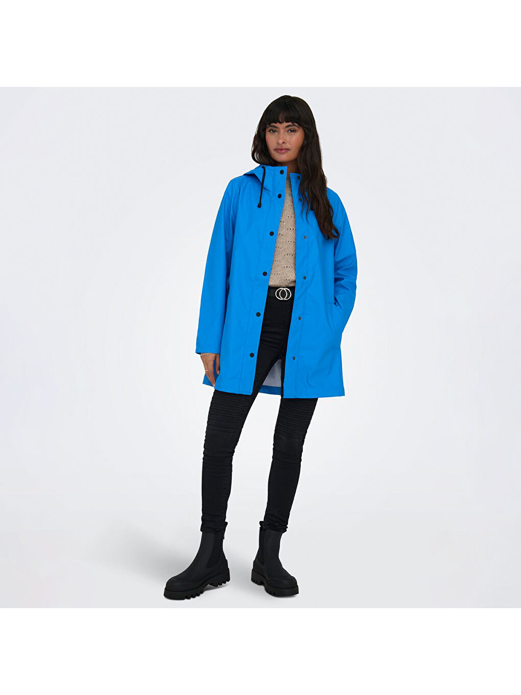 Only New Ellen Raincoat Kadın Mavi Kapüşonlu Mont - 1