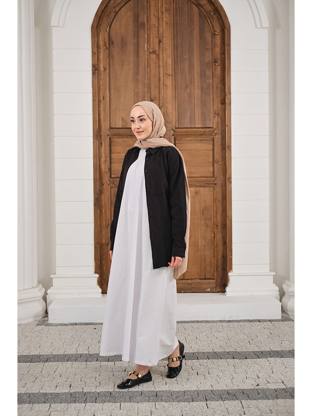 Kadın Garni Detay İçlik Elbise Beyaz-2