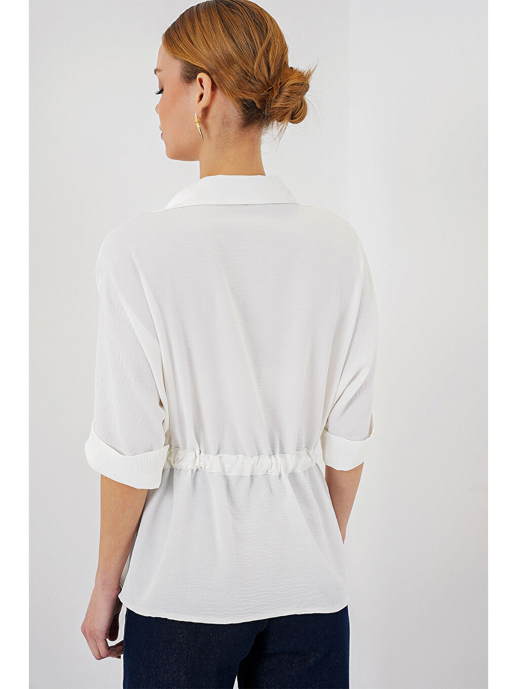 Fermuarlı Kadın Gömlek 0721 - Beyaz-5