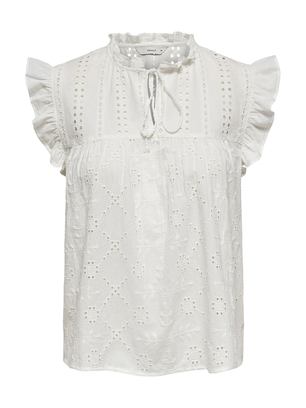 Ekru Onlreva Ajurlu % 100 Pamuk Regular Fit Bağlamalı Yaka Kadın Bluz 15218460-4