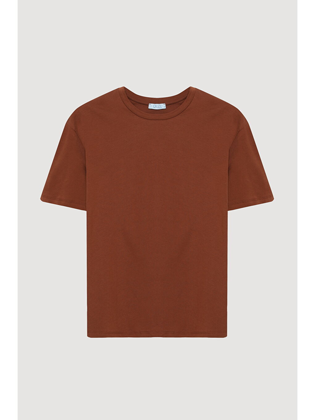 Bisiklet Yaka Oversize Basic Tişört Kahverengi