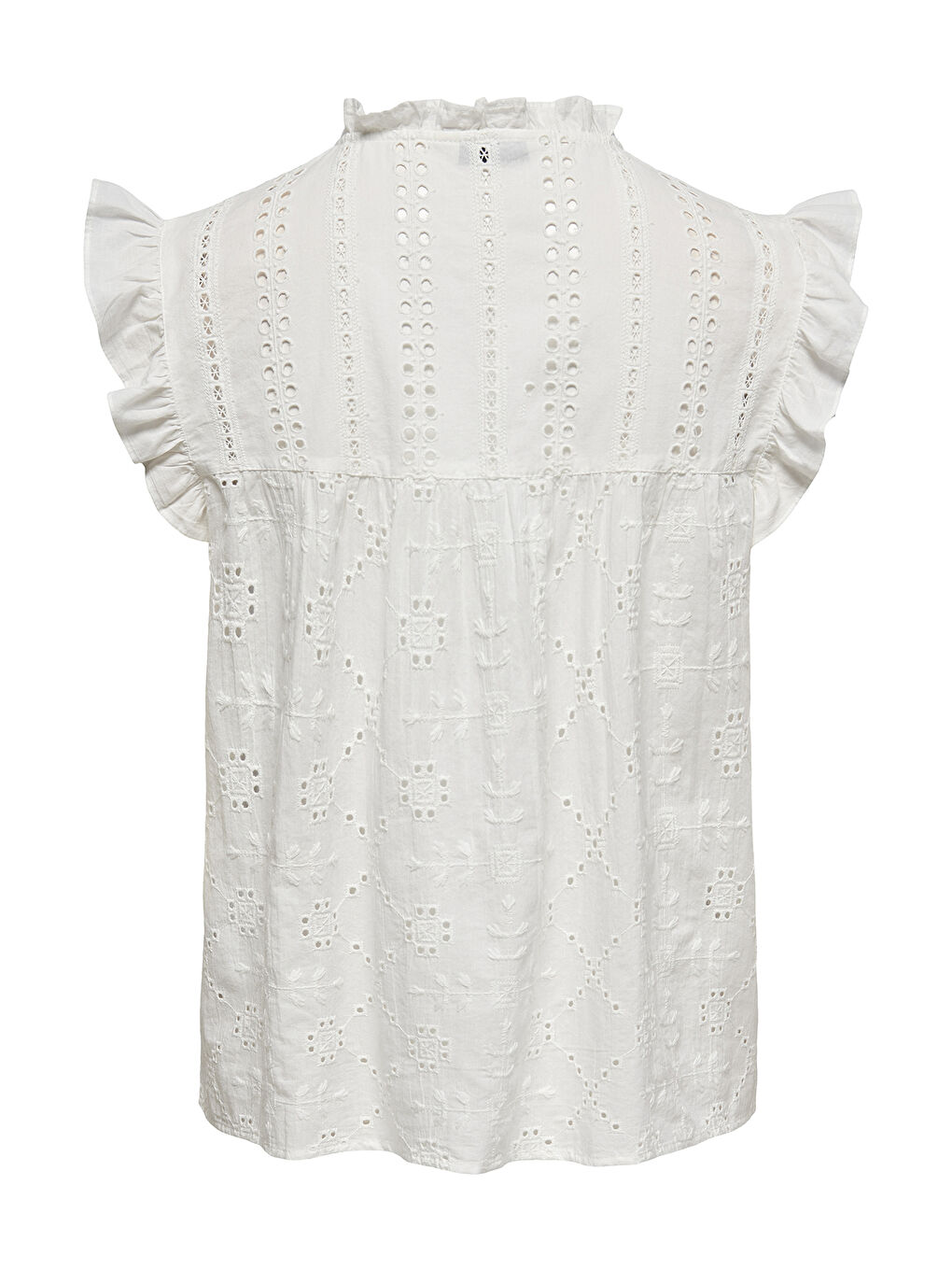 Ekru Onlreva Ajurlu % 100 Pamuk Regular Fit Bağlamalı Yaka Kadın Bluz 15218460-5