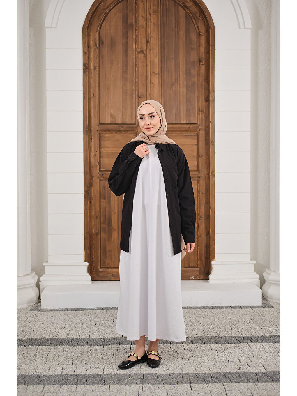 Kadın Garni Detay İçlik Elbise Beyaz-3