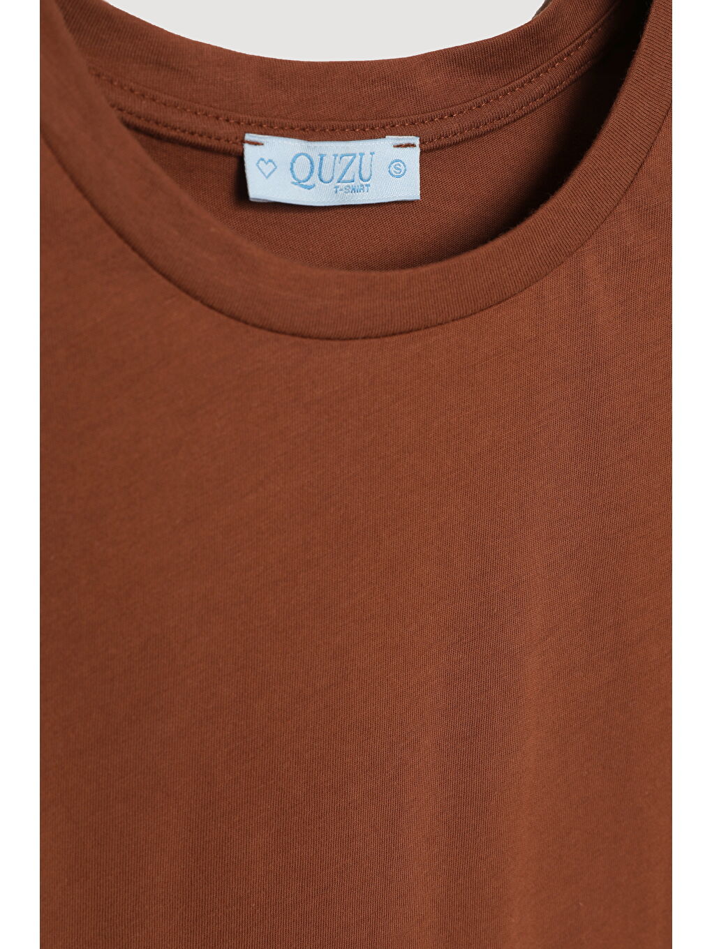 Bisiklet Yaka Oversize Basic Tişört Kahverengi-1