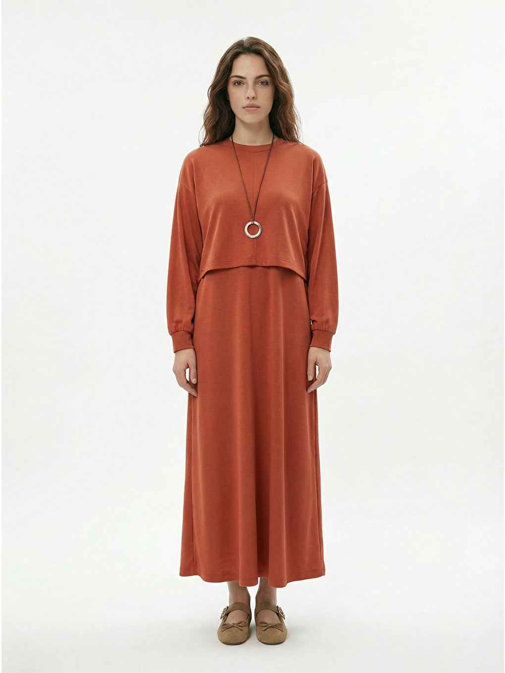 Kahverengi Kiremit-İki Parçalı Elbise