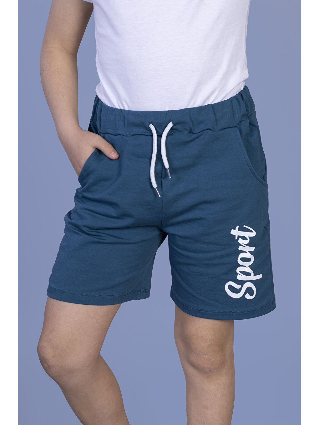 Petrol Erkek Çocuk Beli Ayarlanabilir Cep Detaylı Baskılı Şort-1