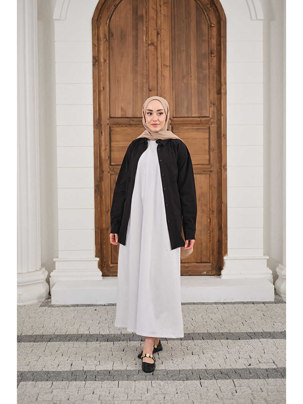 Kadın Garni Detay İçlik Elbise Beyaz-4