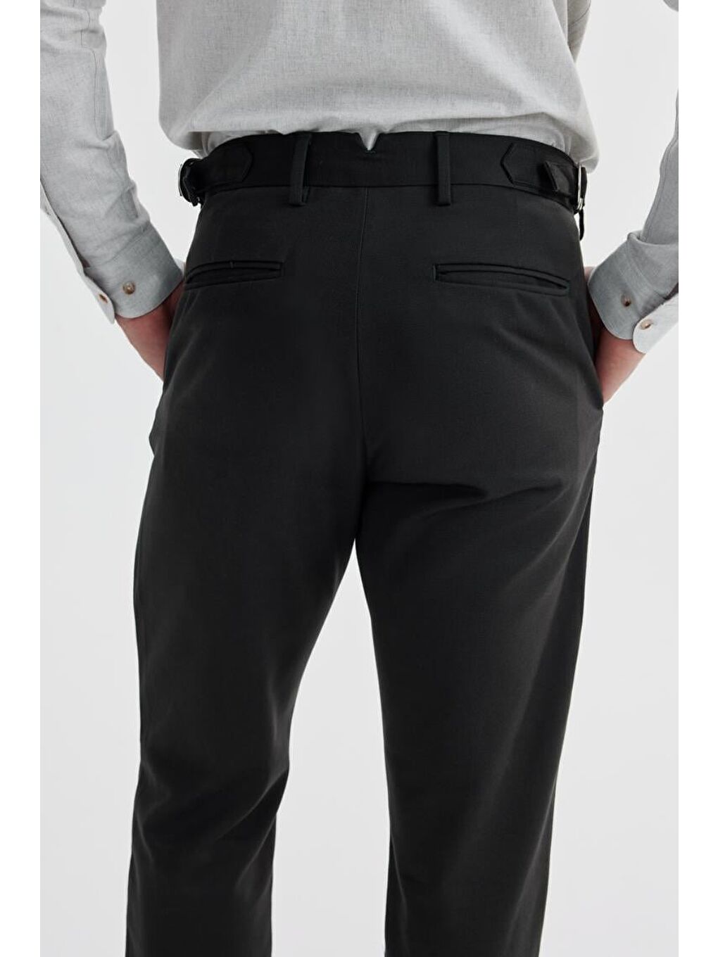 Siyah Comfort Fit Çift Pileli Beli Tokalı Pamuklu Kanvas Pantolon-3