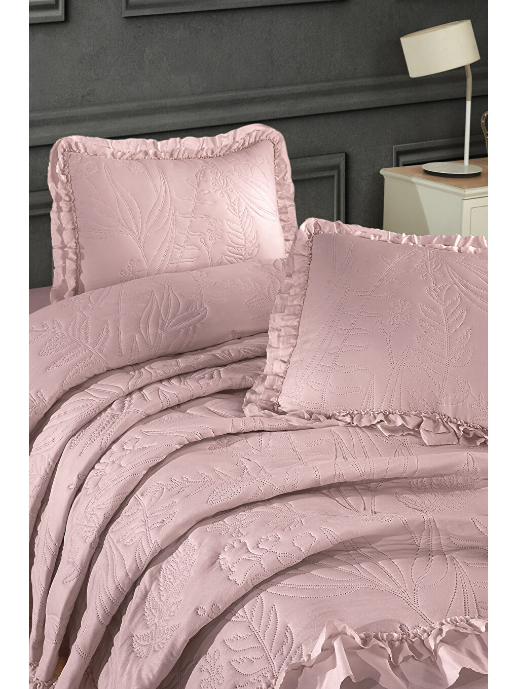 Pembe Veronika Tek Kişilik Yatak Örtüsü Seti (180x240 cm) Pudra-3