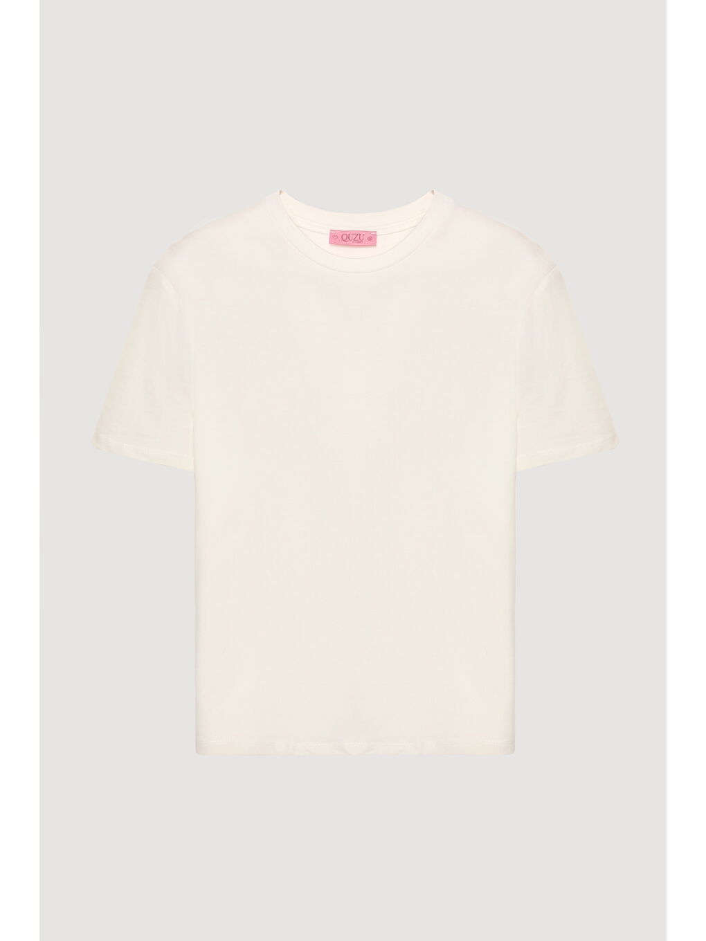 Bisiklet Yaka Oversize Basic Tişört Ekru