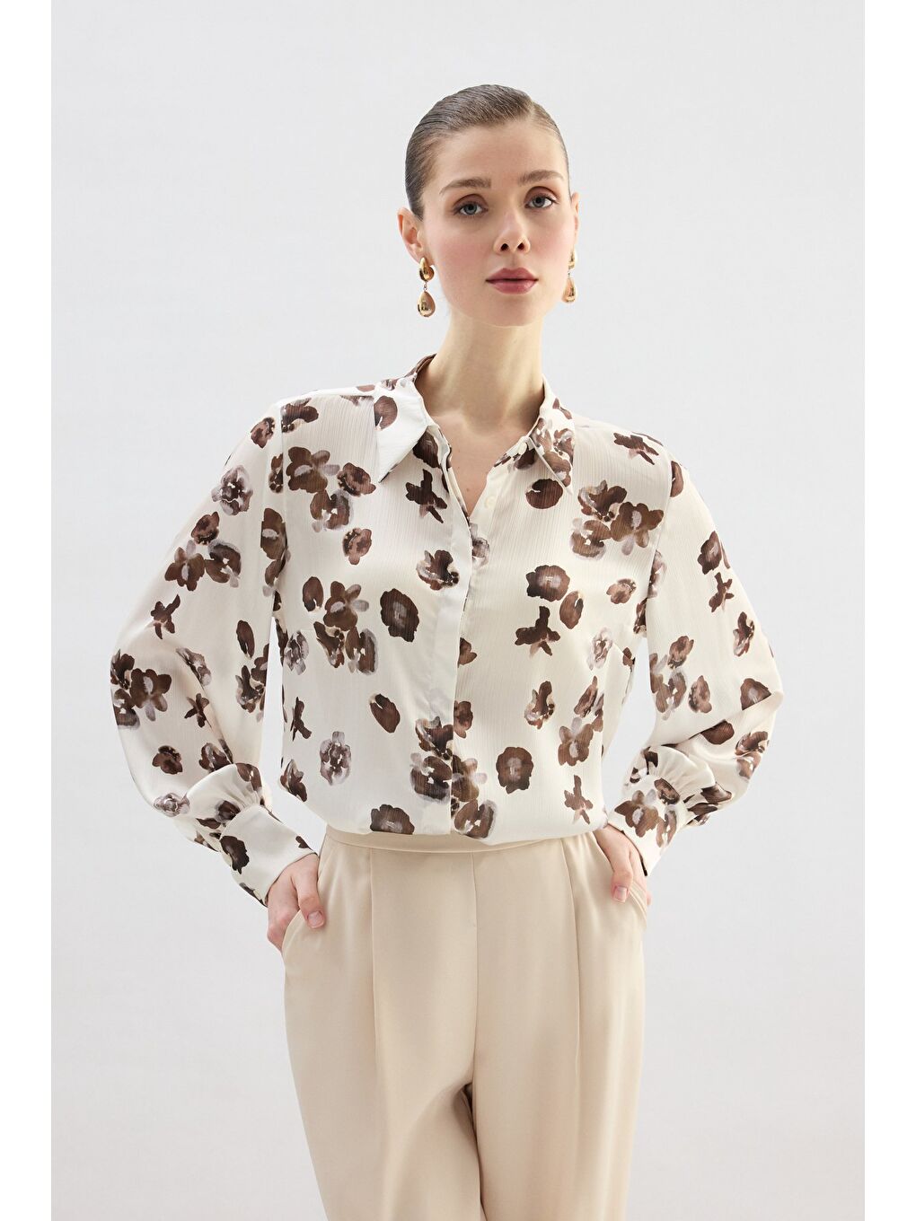 Kahverengi Desenli Salaş Gömlek - Kahve-1