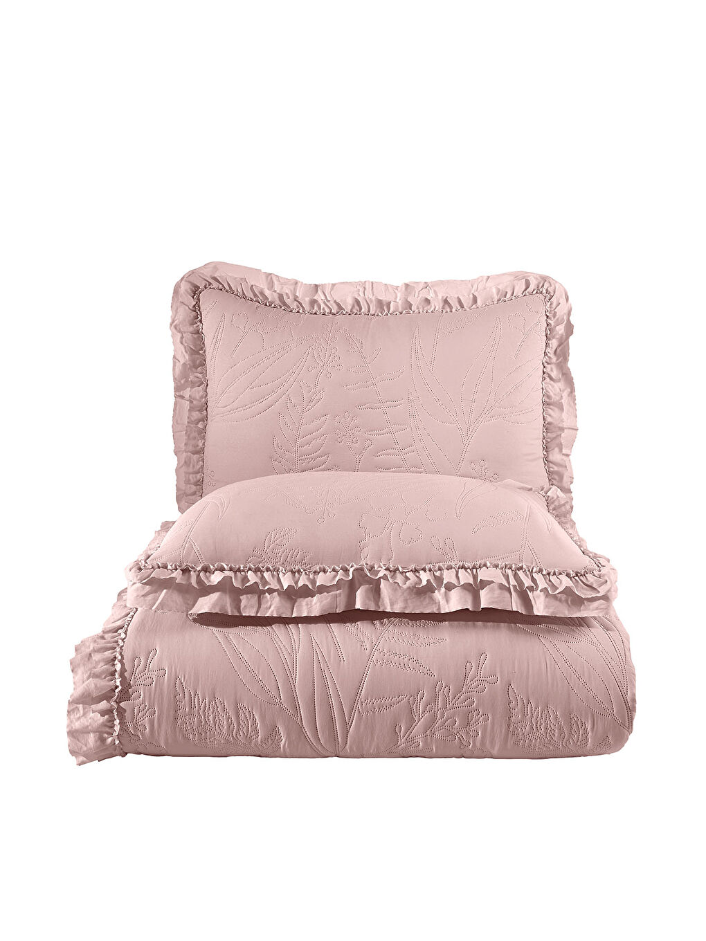 Pembe Veronika Tek Kişilik Yatak Örtüsü Seti (180x240 cm) Pudra-4