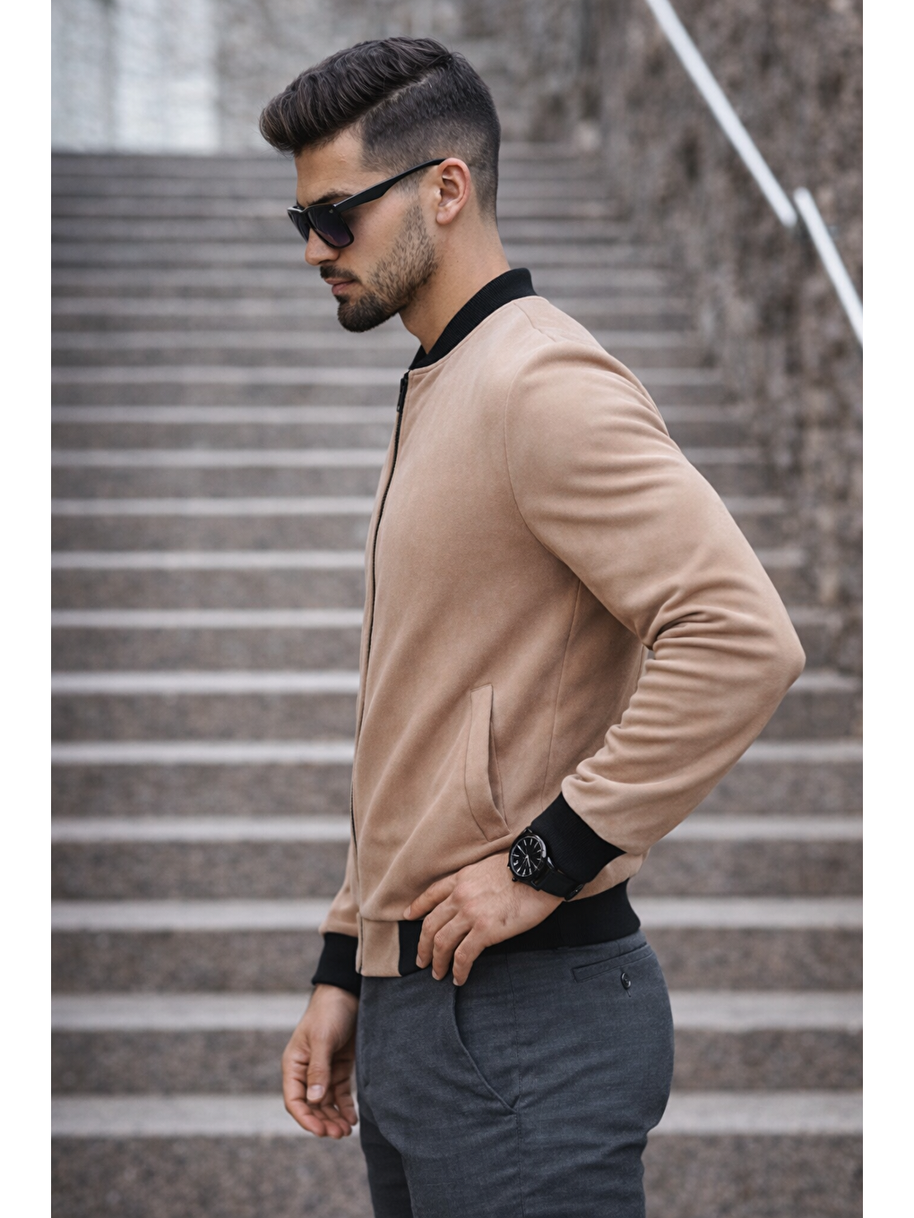 Kahverengi Erkek Basic Dar Kalıp Kahve Nubuk Ceket-2