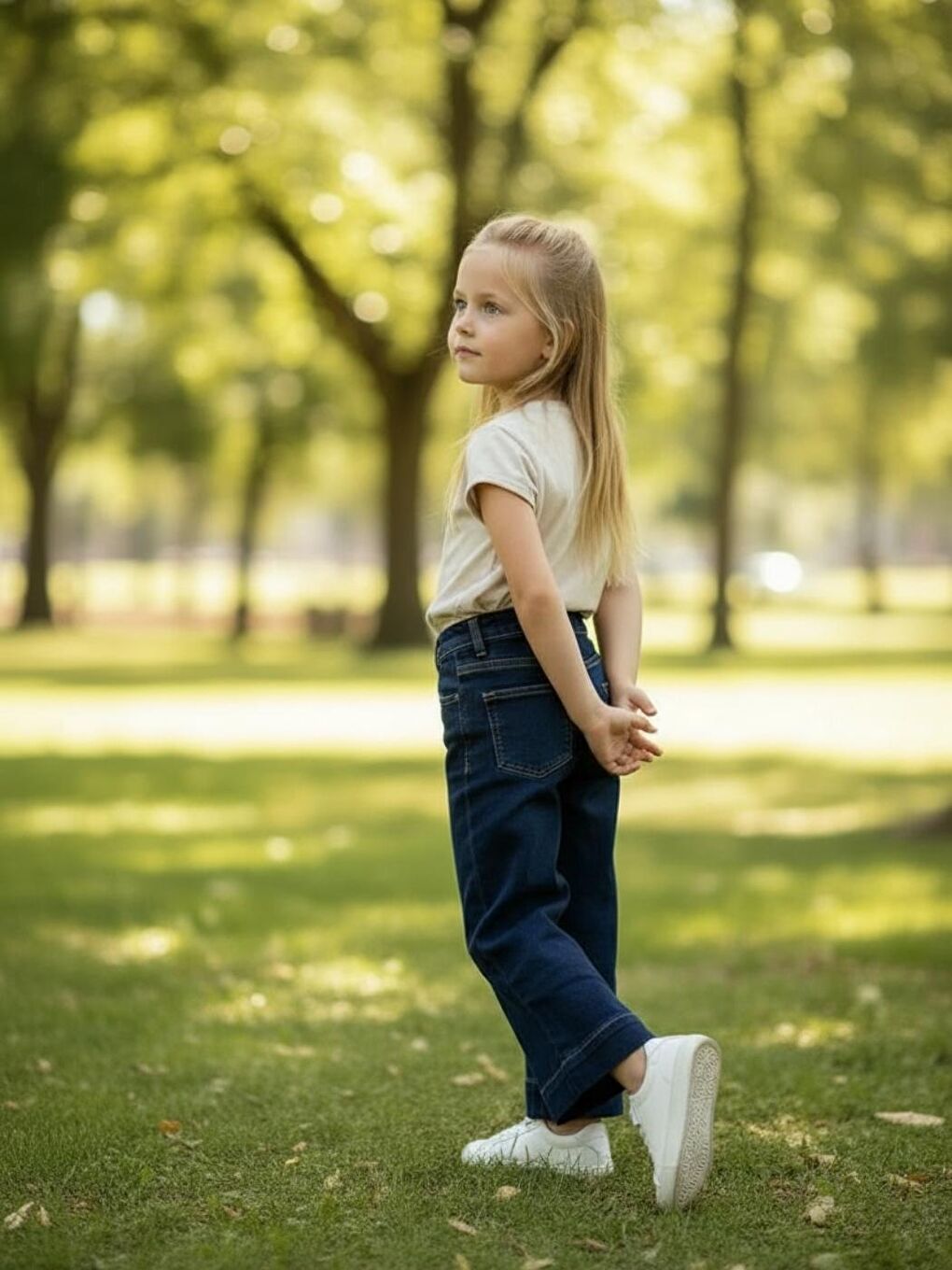 Kız Çocuk Elastanlı Mavi Mid Rise Metalik Cuffed Baggy Jean Pantolon (5-16 yaş)-3