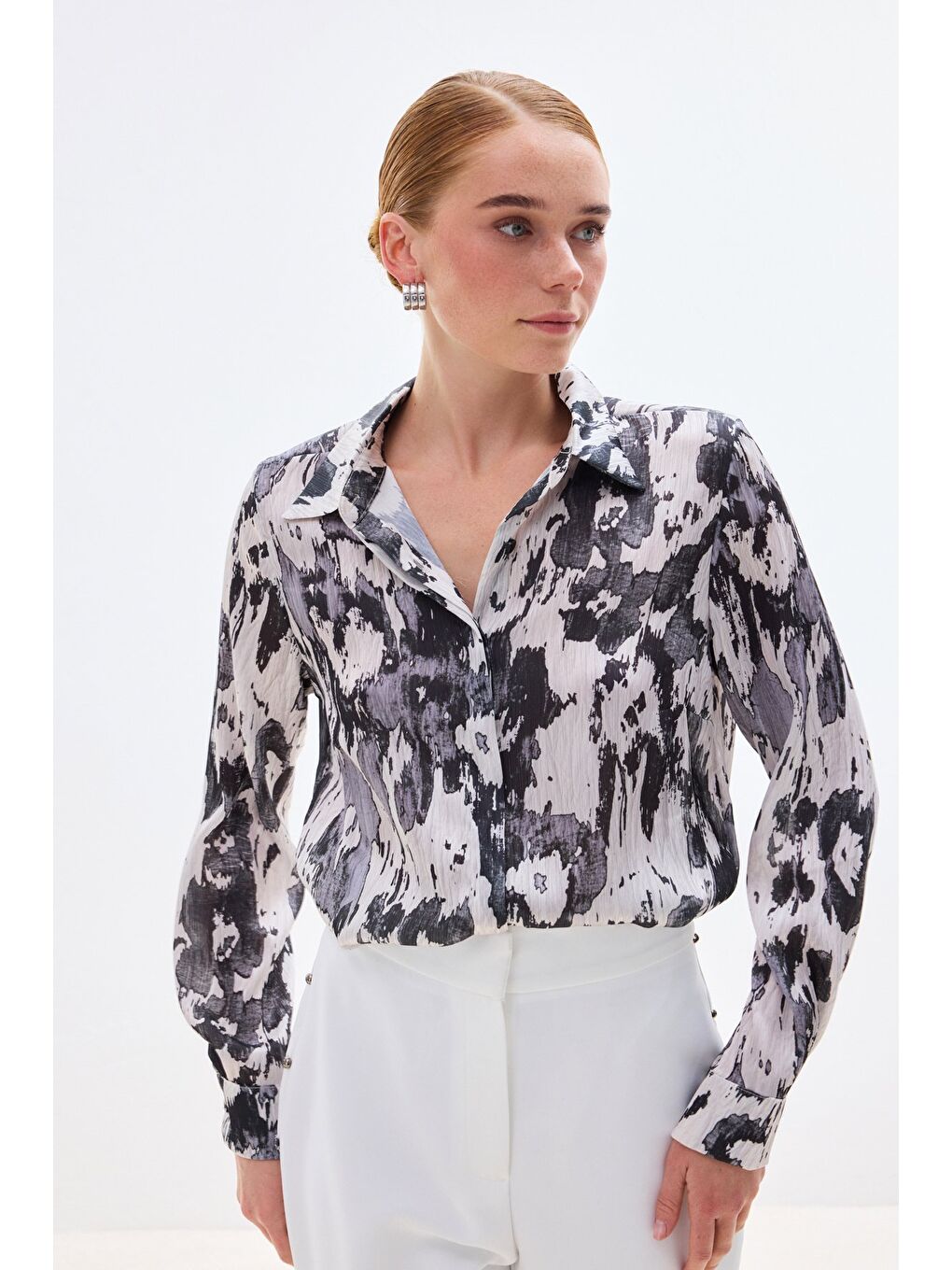 Desenli Düz Kesim Gömlek - Siyah-2