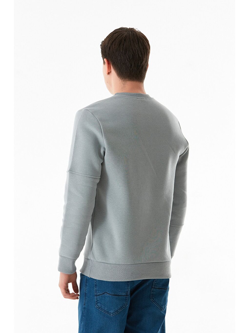 Fullamoda Gri 3 İplik Basic Bisiklet Yaka Sweatshirt - 3