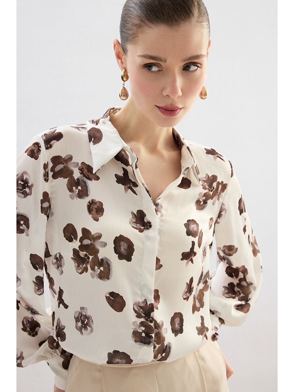 Kahverengi Desenli Salaş Gömlek - Kahve-4