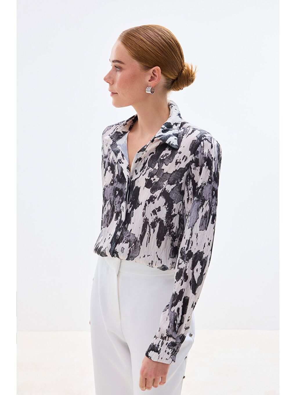 Desenli Düz Kesim Gömlek - Siyah-3