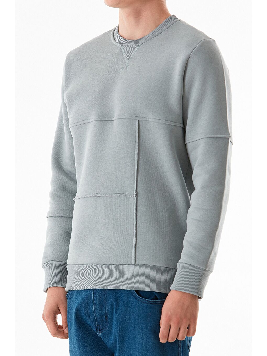 Fullamoda Gri 3 İplik Basic Bisiklet Yaka Sweatshirt - 4