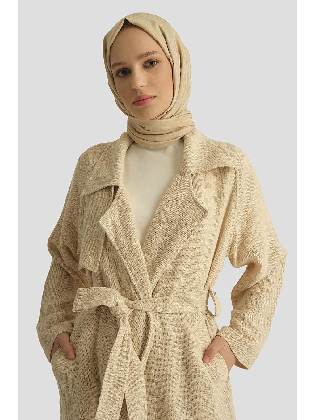 Natural Kumaşlı Trençkot 25Y8203 Ekru-1
