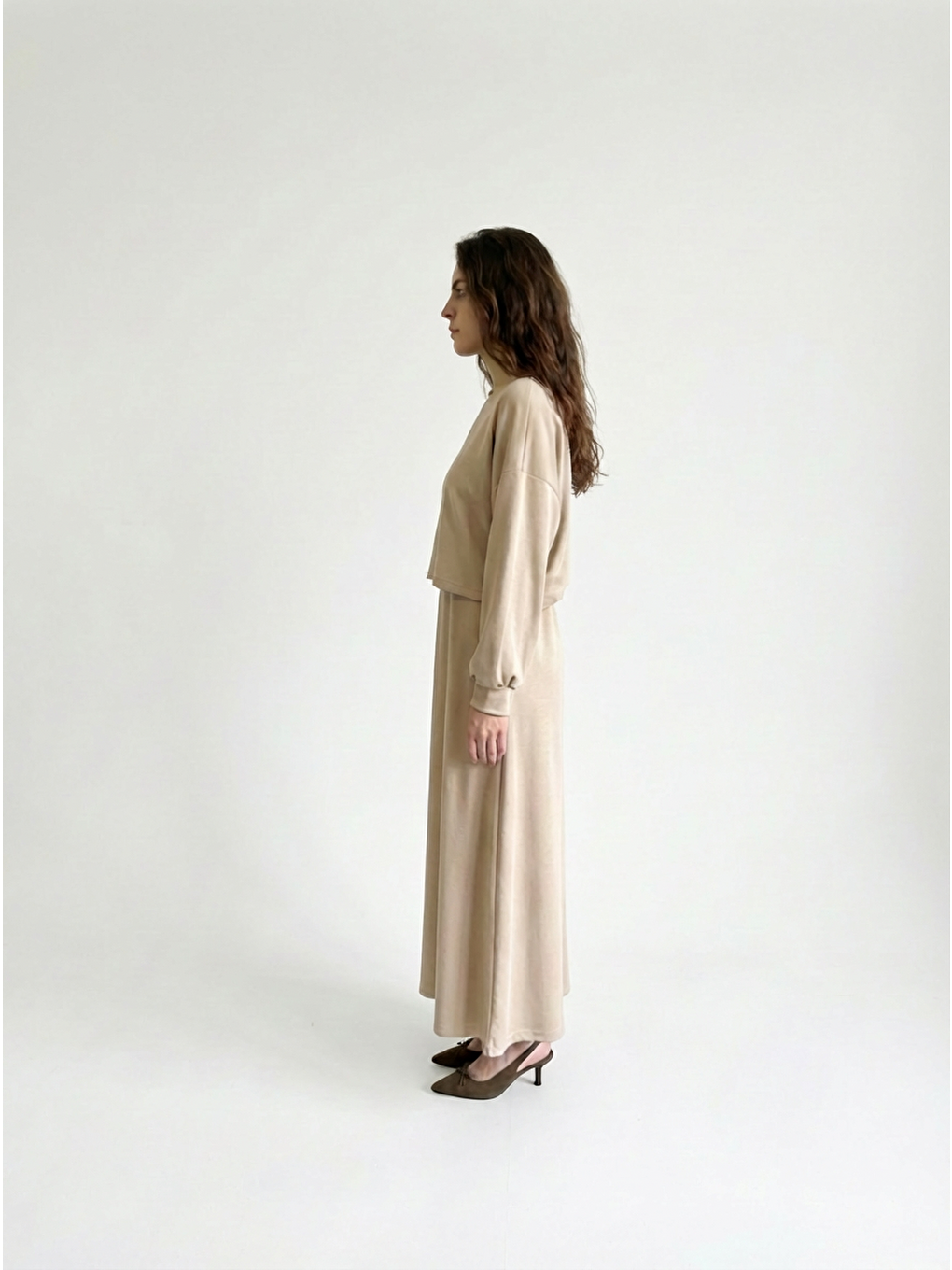 Bej-İki Parçalı Elbise-2